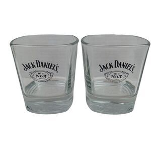 Jack Daniels Old No 7 Brand Whiskey Barware Rocks Glass Tumbler Square set of 2